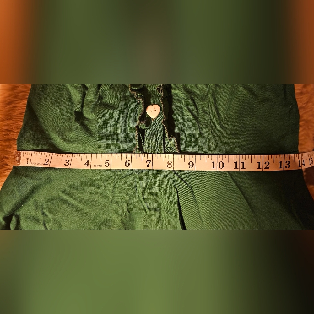 Cotton Green Ruffle Button Dress Heart Buttons - Picture 10 of 11